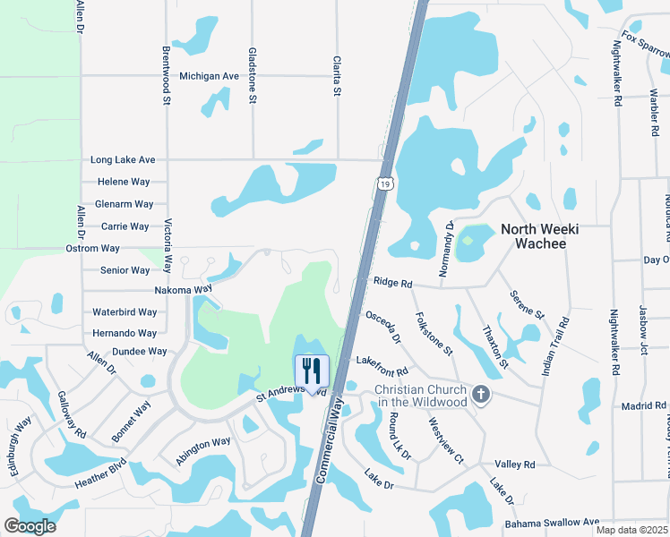 map of restaurants, bars, coffee shops, grocery stores, and more near 9420 Nakoma Way in Spring Hill