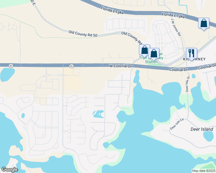 map of restaurants, bars, coffee shops, grocery stores, and more near 17636 Jefferson Street in Winter Garden