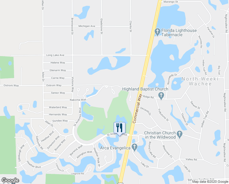 map of restaurants, bars, coffee shops, grocery stores, and more near 8024 Picketts Court in Brooksville