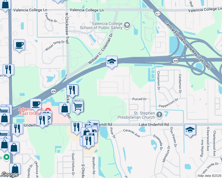 map of restaurants, bars, coffee shops, grocery stores, and more near 8163 Troxler Drive in Orlando