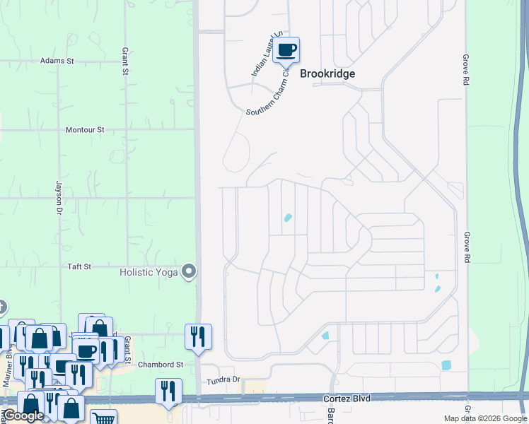 map of restaurants, bars, coffee shops, grocery stores, and more near 8046 Moriah Avenue in Brooksville