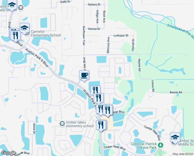 map of restaurants, bars, coffee shops, grocery stores, and more near 15222 Montesino Drive in Orlando