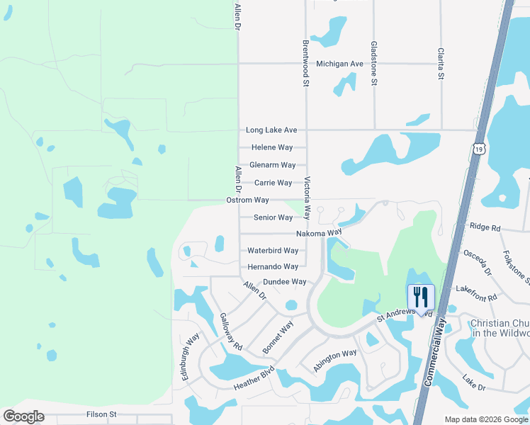 map of restaurants, bars, coffee shops, grocery stores, and more near 8988 Senior Way in Spring Hill