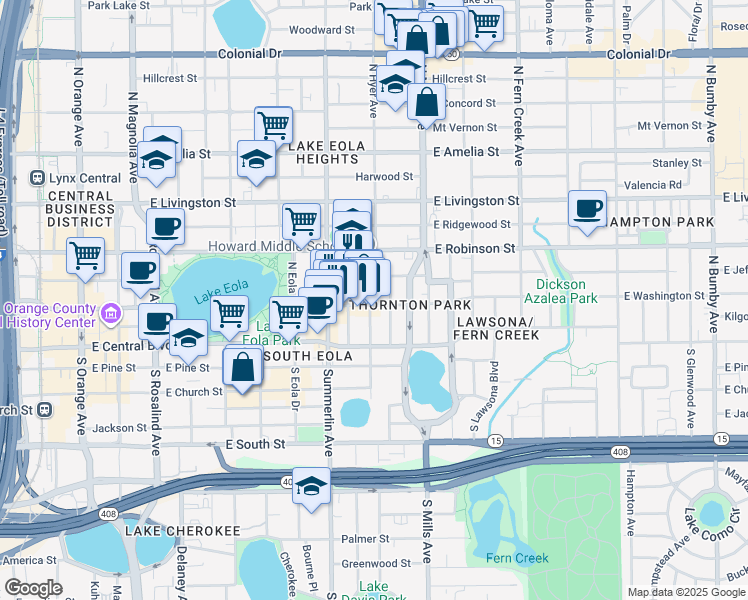 map of restaurants, bars, coffee shops, grocery stores, and more near in Orlando