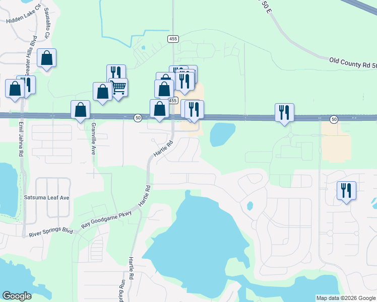 map of restaurants, bars, coffee shops, grocery stores, and more near 13744 Laranja Street in Clermont