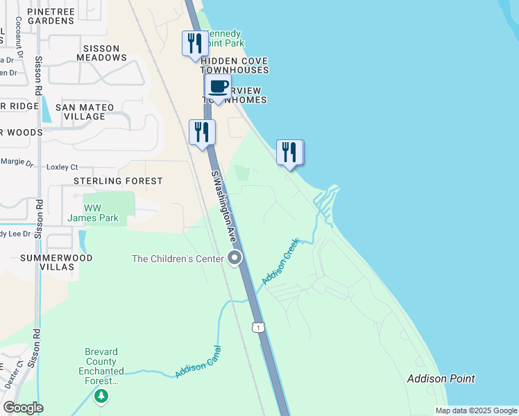 map of restaurants, bars, coffee shops, grocery stores, and more near 5445 S Washington Ave in Titusville