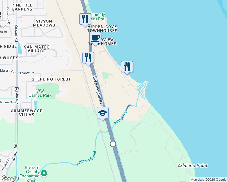 map of restaurants, bars, coffee shops, grocery stores, and more near 5445 S Washington Ave in Titusville