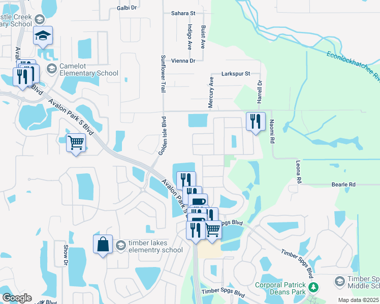 map of restaurants, bars, coffee shops, grocery stores, and more near 15222 Montesino Drive in Orlando