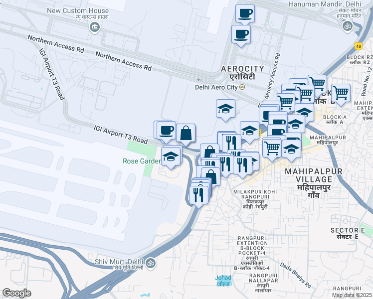 map of restaurants, bars, coffee shops, grocery stores, and more near in New Delhi