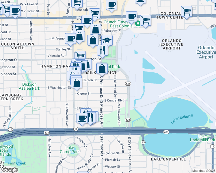 map of restaurants, bars, coffee shops, grocery stores, and more near 2907 Kilgore Street in Orlando