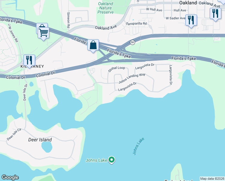 map of restaurants, bars, coffee shops, grocery stores, and more near 712 Largovista Drive in Oakland