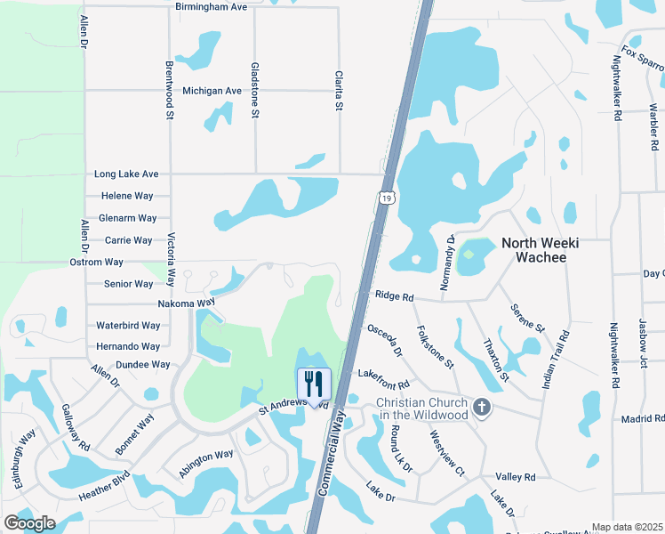 map of restaurants, bars, coffee shops, grocery stores, and more near 9390 Nakoma Way in Spring Hill
