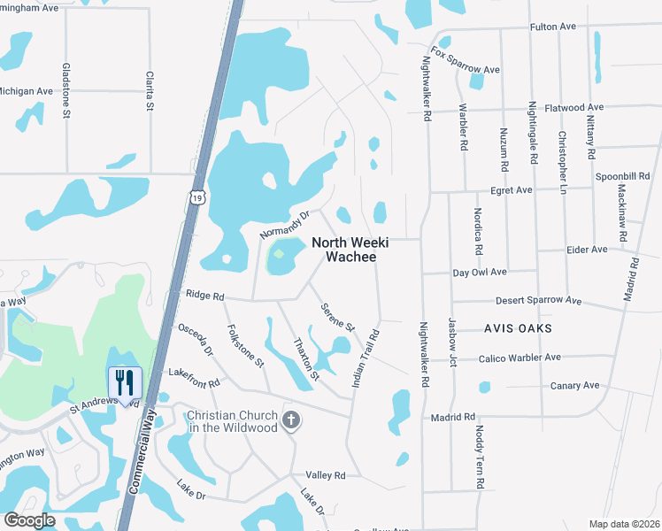 map of restaurants, bars, coffee shops, grocery stores, and more near in North Weeki Wachee