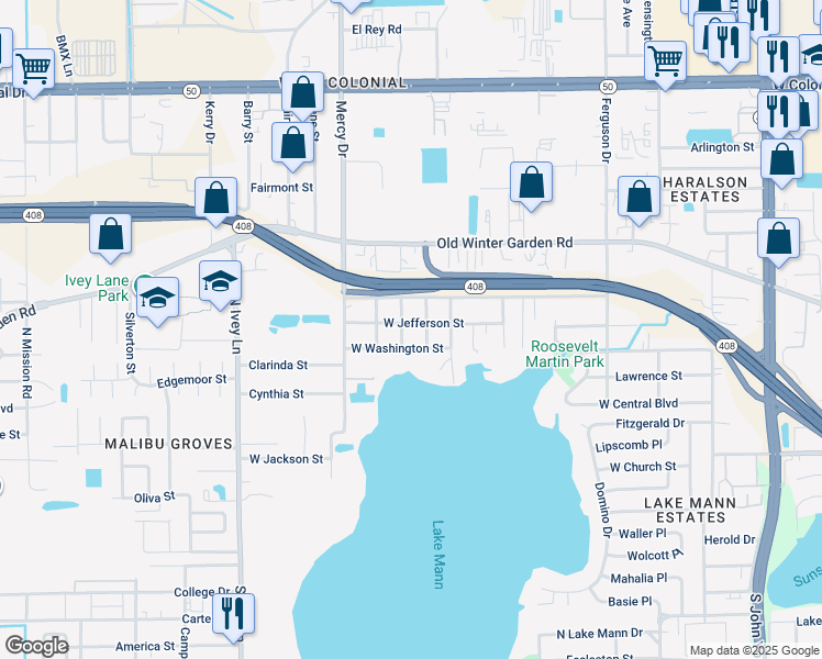 map of restaurants, bars, coffee shops, grocery stores, and more near 3904 West Robinson Street in Orlando