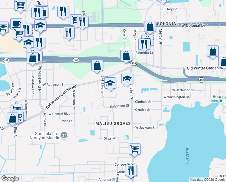 map of restaurants, bars, coffee shops, grocery stores, and more near 4540 Old Winter Garden Road in Orlando