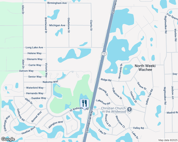 map of restaurants, bars, coffee shops, grocery stores, and more near 9390 Nakoma Way in Spring Hill