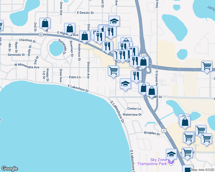map of restaurants, bars, coffee shops, grocery stores, and more near 1794 Bloxam Avenue in Clermont