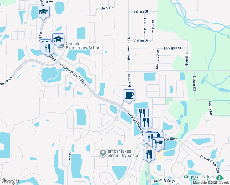 map of restaurants, bars, coffee shops, grocery stores, and more near 306 Sunflower Trail in Orlando
