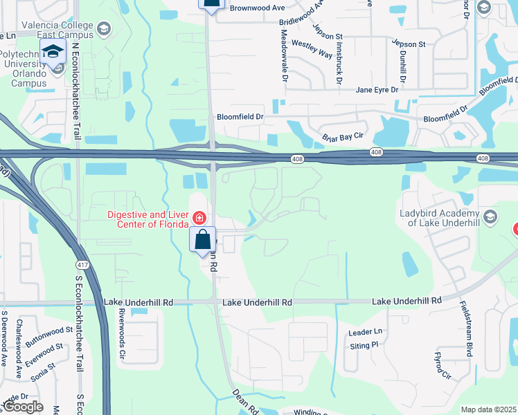 map of restaurants, bars, coffee shops, grocery stores, and more near 10050 Dylan Street in Orlando