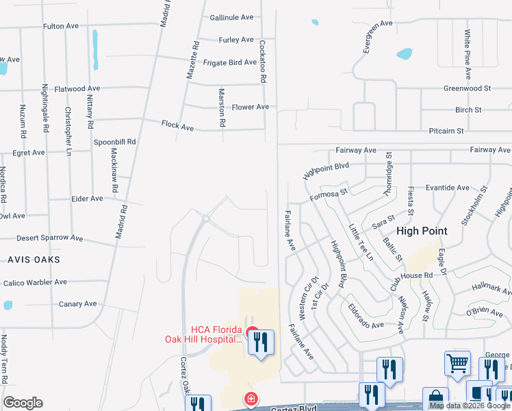 map of restaurants, bars, coffee shops, grocery stores, and more near 11377 Curio Drive in Brooksville