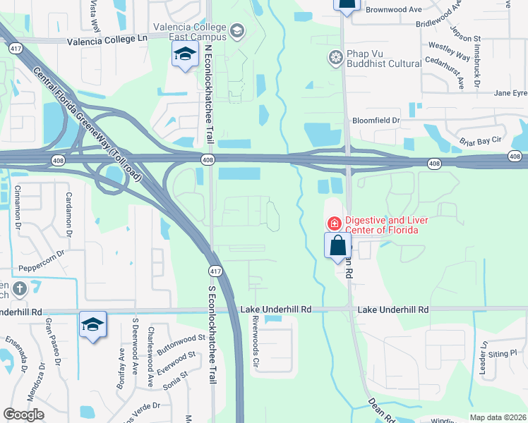 map of restaurants, bars, coffee shops, grocery stores, and more near 9360 Tecumseh Drive in Alafaya
