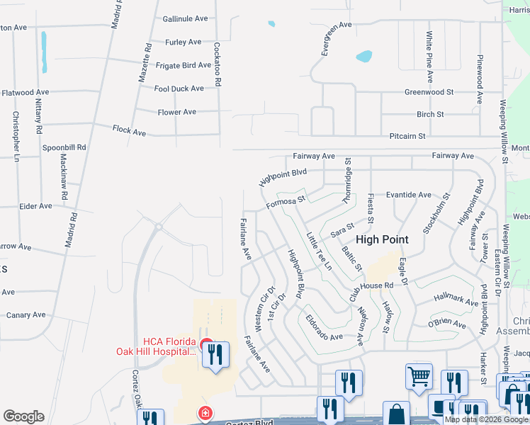 map of restaurants, bars, coffee shops, grocery stores, and more near 11488 Formosa Street in Brooksville