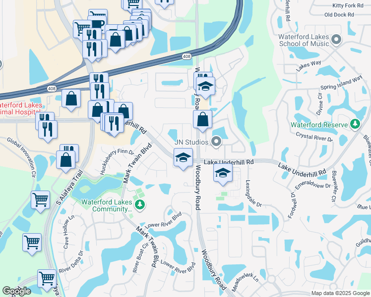map of restaurants, bars, coffee shops, grocery stores, and more near 28 Battler Street in Orlando