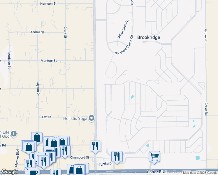 map of restaurants, bars, coffee shops, grocery stores, and more near 14032 Brookridge Boulevard in Brooksville
