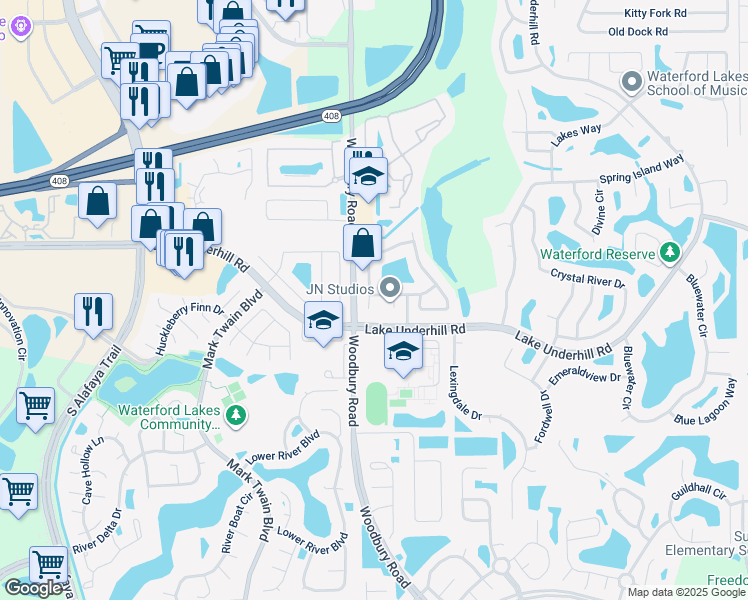map of restaurants, bars, coffee shops, grocery stores, and more near 13000 Crystal Cove Drive in Orlando