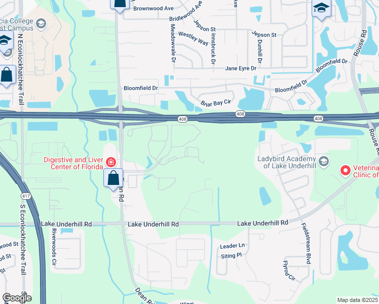 map of restaurants, bars, coffee shops, grocery stores, and more near 10235 Dylan Street in Orlando