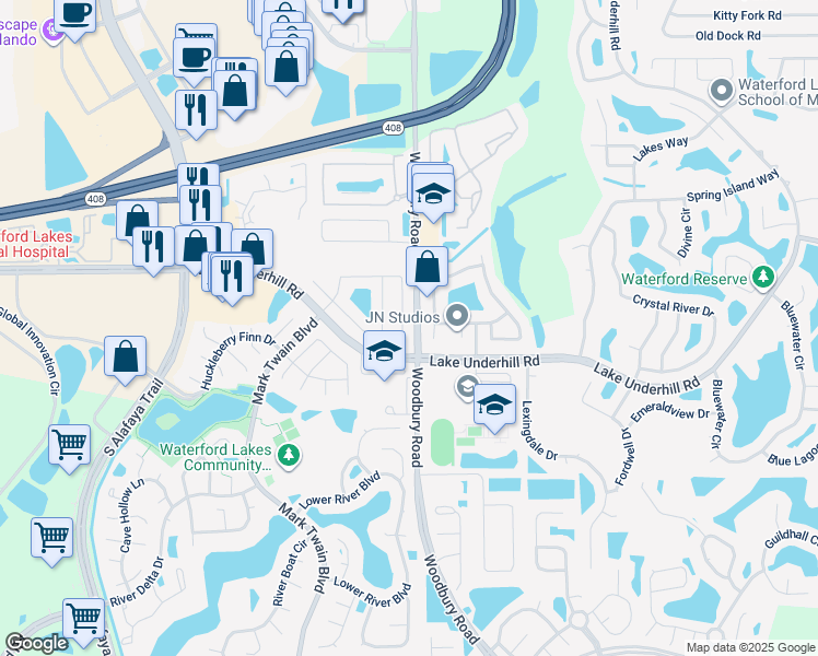 map of restaurants, bars, coffee shops, grocery stores, and more near 12750 Maribou Circle in Orlando