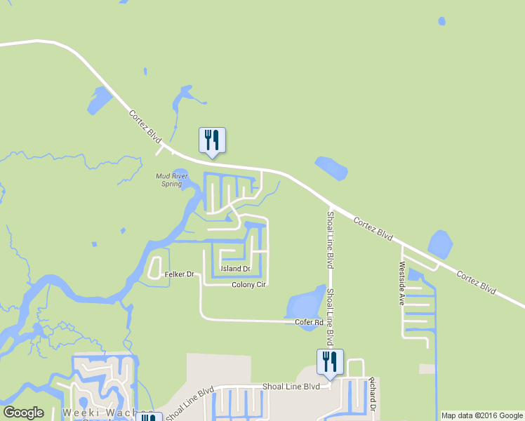 map of restaurants, bars, coffee shops, grocery stores, and more near 6244 Colony Circle in Weeki Wachee