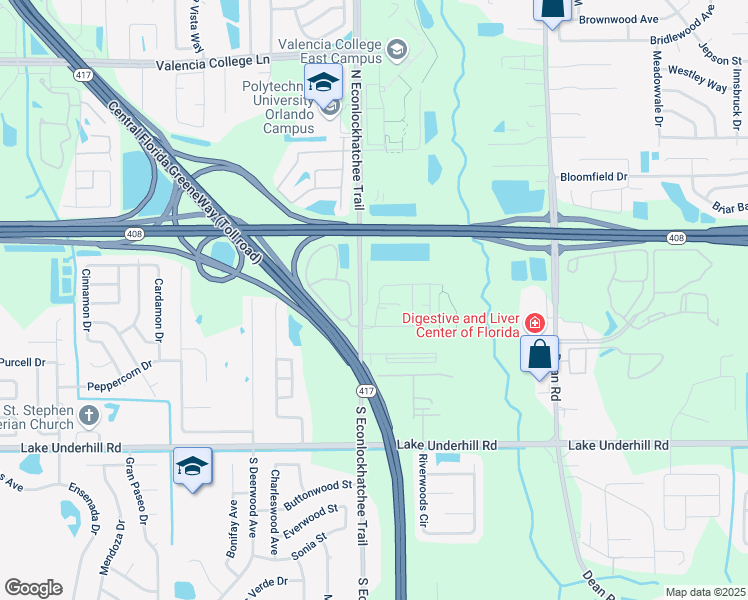 map of restaurants, bars, coffee shops, grocery stores, and more near 9902 Red Eagle Drive in Orlando