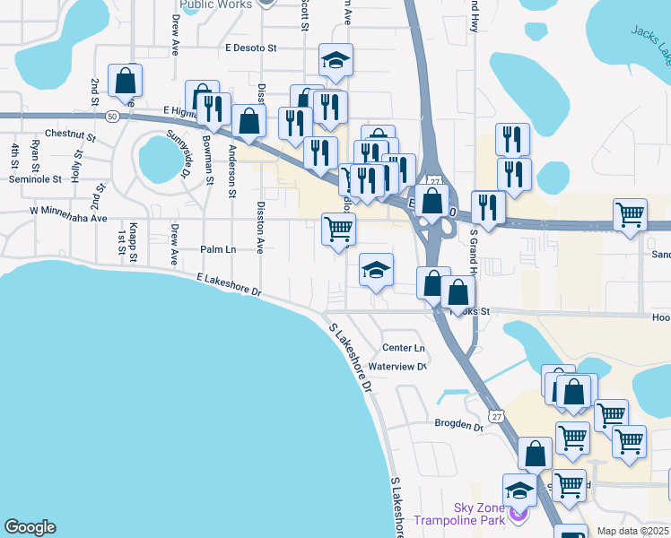map of restaurants, bars, coffee shops, grocery stores, and more near 1794 Bloxam Avenue in Clermont