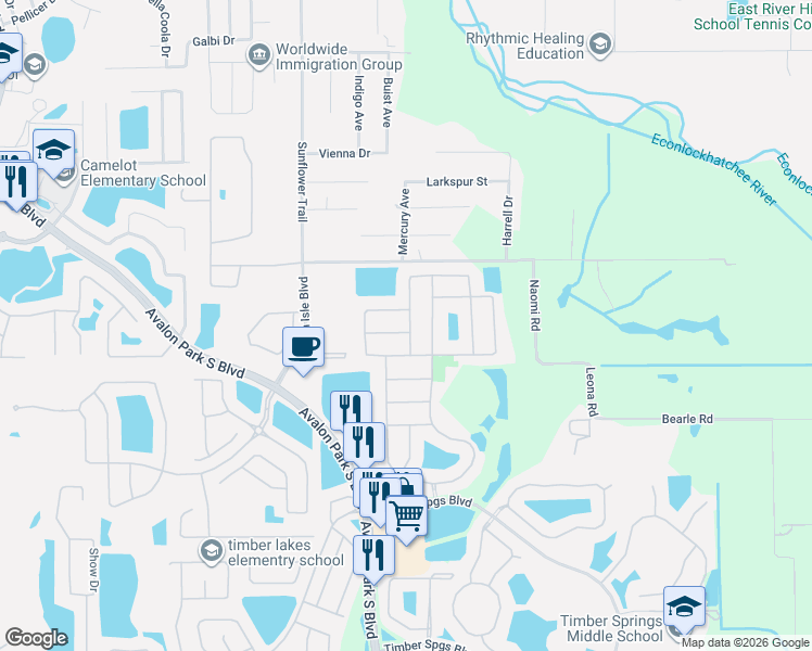 map of restaurants, bars, coffee shops, grocery stores, and more near 702 Cortona Drive in Orlando