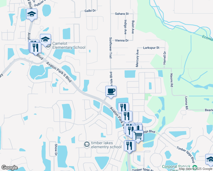 map of restaurants, bars, coffee shops, grocery stores, and more near 306 Sunflower Trail in Orlando