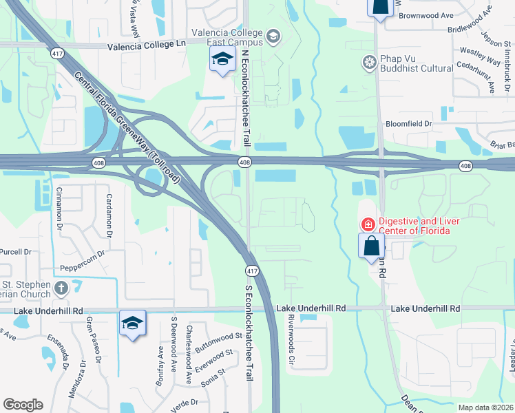 map of restaurants, bars, coffee shops, grocery stores, and more near 9902 Red Eagle Drive in Orlando
