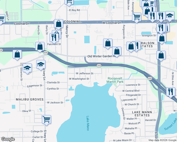 map of restaurants, bars, coffee shops, grocery stores, and more near 3728 West Robinson Street in Orlando