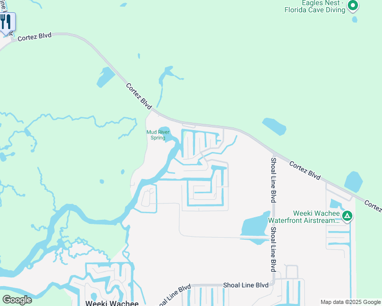 map of restaurants, bars, coffee shops, grocery stores, and more near 8126 River Point Drive in Spring Hill
