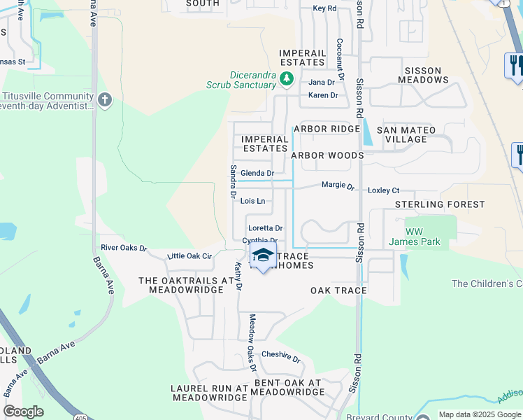 map of restaurants, bars, coffee shops, grocery stores, and more near 890 Penny Drive in Titusville