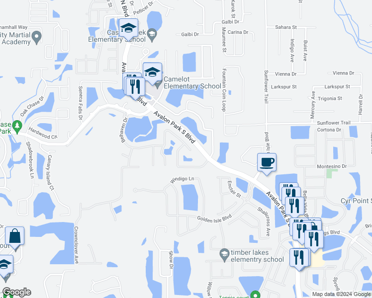 map of restaurants, bars, coffee shops, grocery stores, and more near 1019 Horseshoe Falls Drive in Orlando