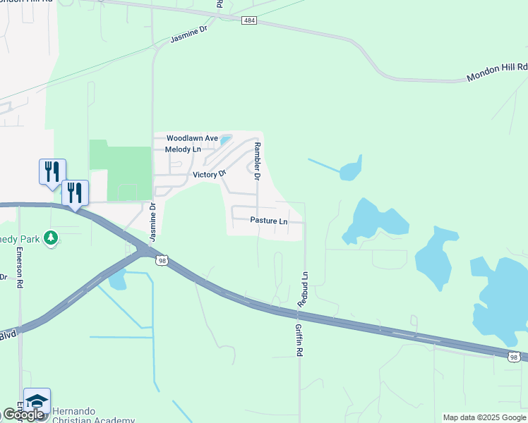 map of restaurants, bars, coffee shops, grocery stores, and more near 22399 Pasture Lane in Brooksville