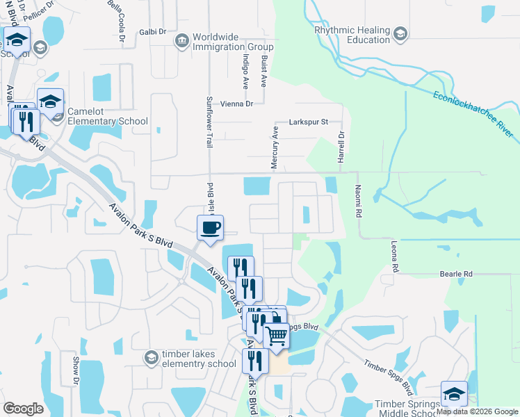 map of restaurants, bars, coffee shops, grocery stores, and more near 15219 Trieste Street in Orlando