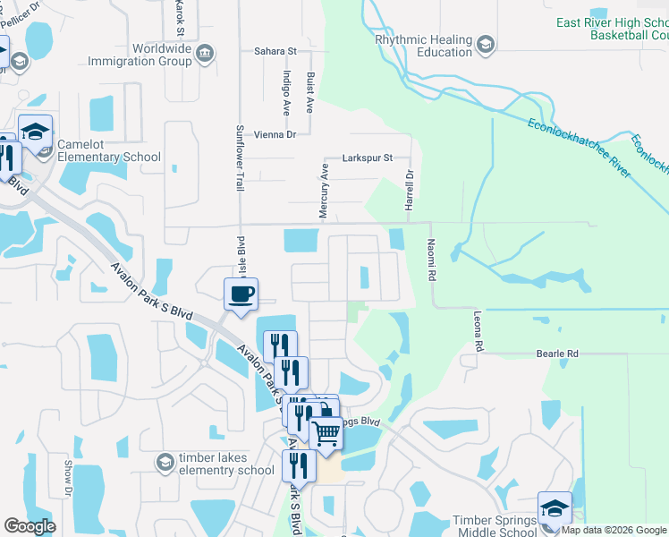 map of restaurants, bars, coffee shops, grocery stores, and more near 702 Cortona Drive in Orlando