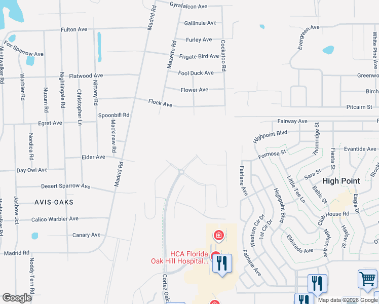map of restaurants, bars, coffee shops, grocery stores, and more near 8244 Marston Road in Brooksville