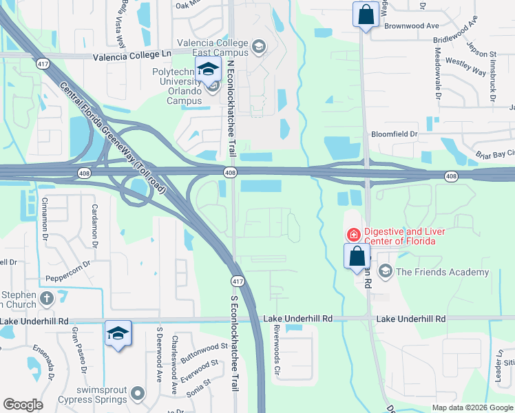 map of restaurants, bars, coffee shops, grocery stores, and more near 236 Muscogee Lane in Orlando