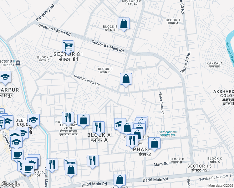 map of restaurants, bars, coffee shops, grocery stores, and more near in Noida