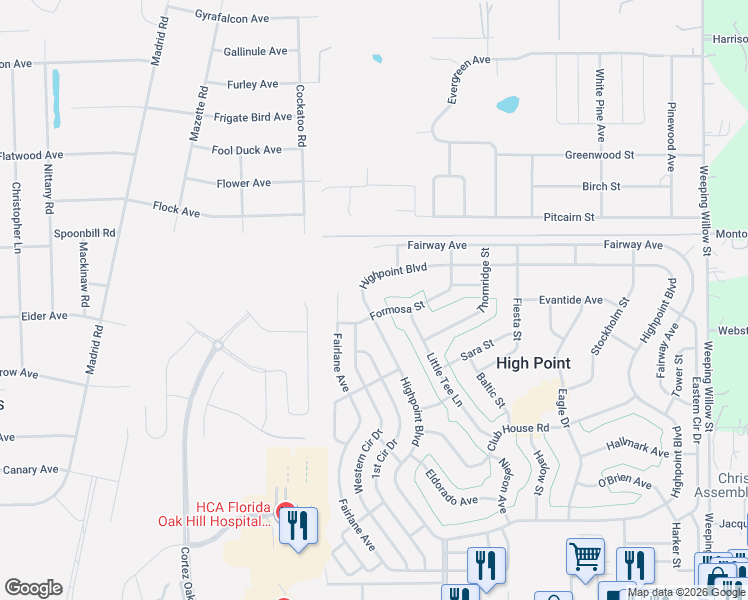 map of restaurants, bars, coffee shops, grocery stores, and more near 11488 Formosa Street in Brooksville