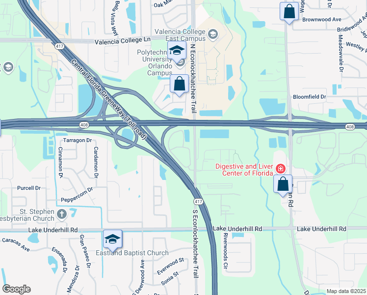 map of restaurants, bars, coffee shops, grocery stores, and more near 9318 New Heritage Rd in Orlando