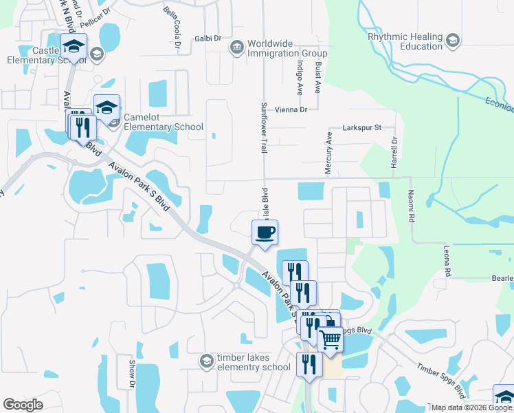 map of restaurants, bars, coffee shops, grocery stores, and more near 925 South Crystal Lake Drive in Orlando